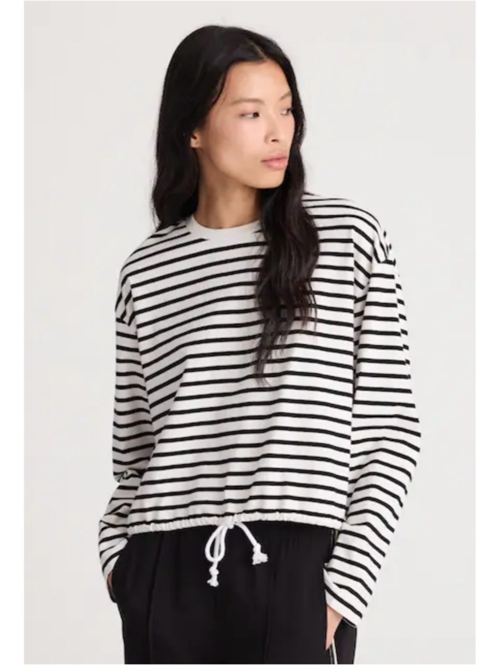 NWT Madewell The Perfect Tie-Waist Tee Allday Jersey Black and White Stripe